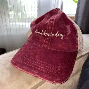 Distressed “bad hair day” hat